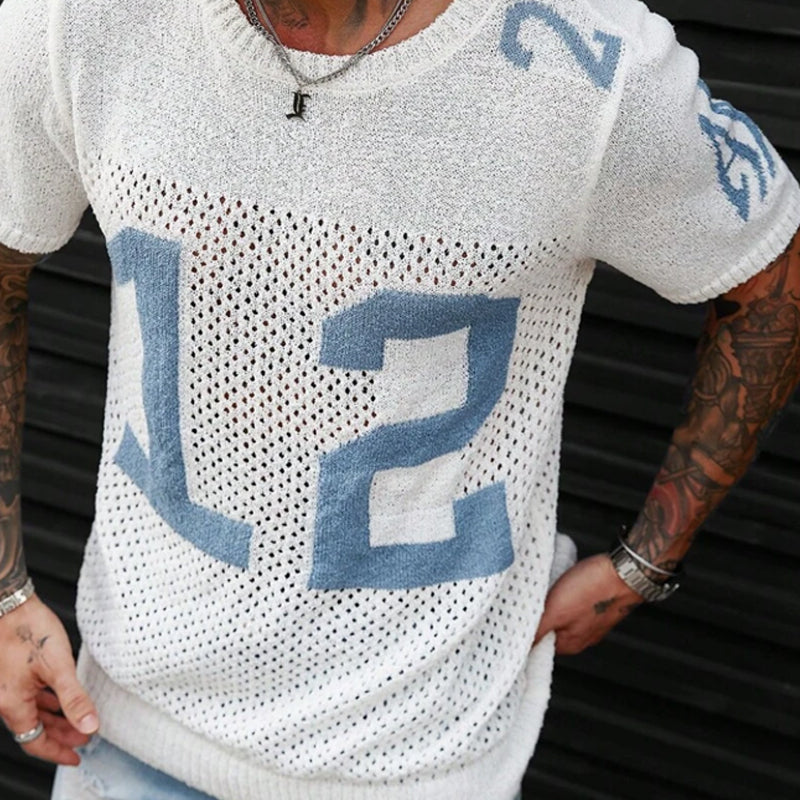 T-shirt sport à manches courtes et col rond en jacquard pour homme