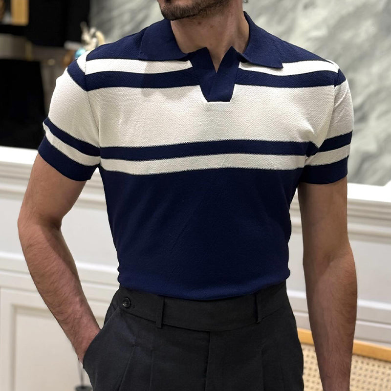 Herren Poloshirt mit gestricktem Revers und Streifen, kurzärmelig ASW1928C4X