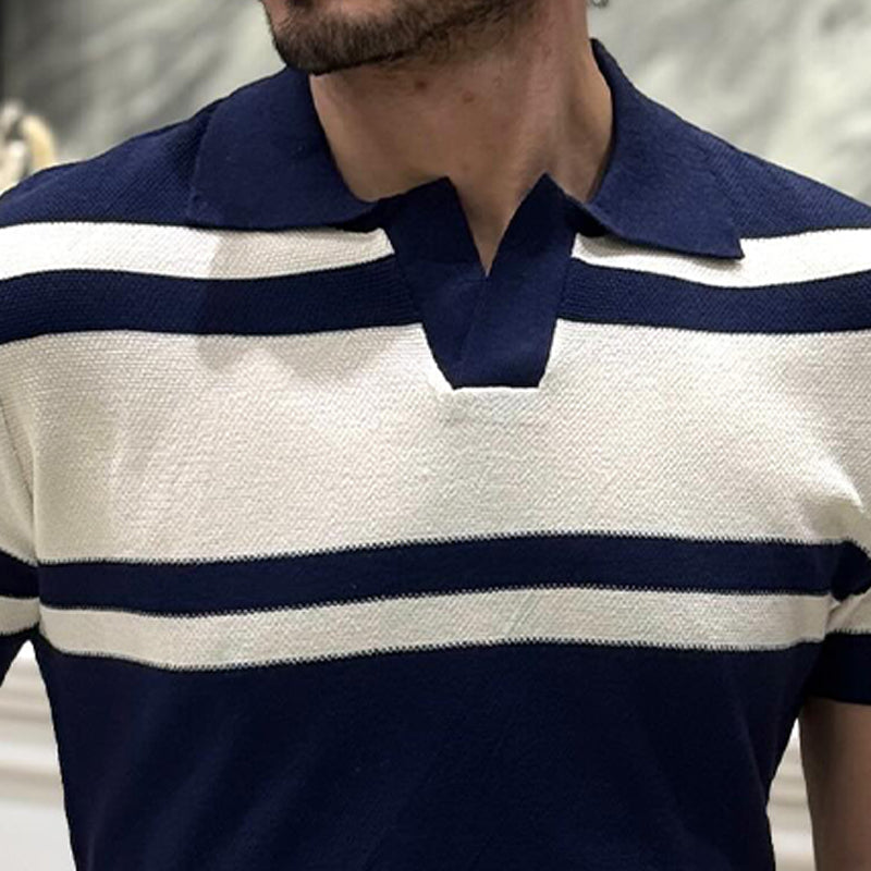 Herren Poloshirt mit gestricktem Revers und Streifen, kurzärmelig ASW1928C4X