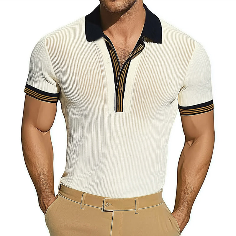 Herren Sommer Polokragen Slim Fit Strick Kurzarm T-Shirt ASW1961C7U