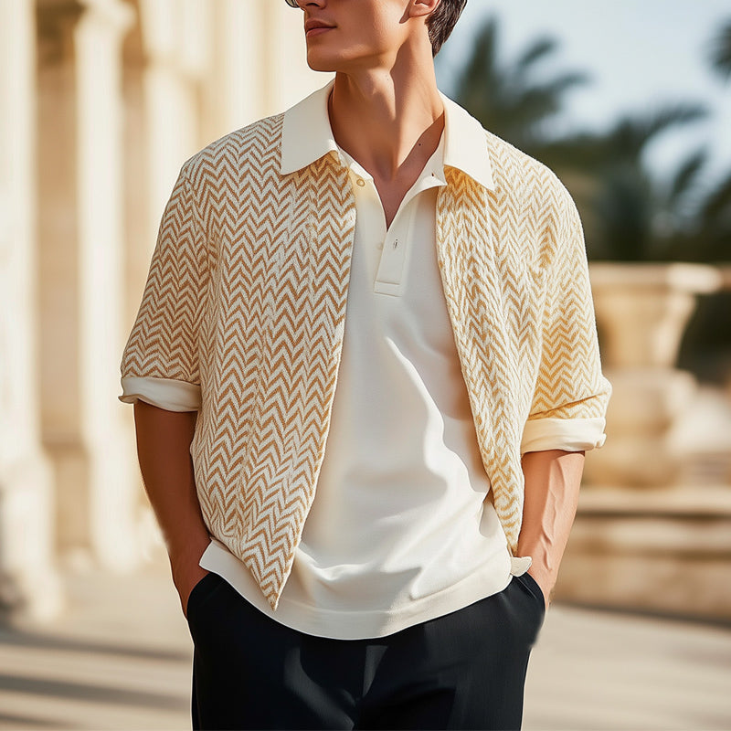 Men's Orange Spring and Autumn Lapel Casual Knitted Cardigan