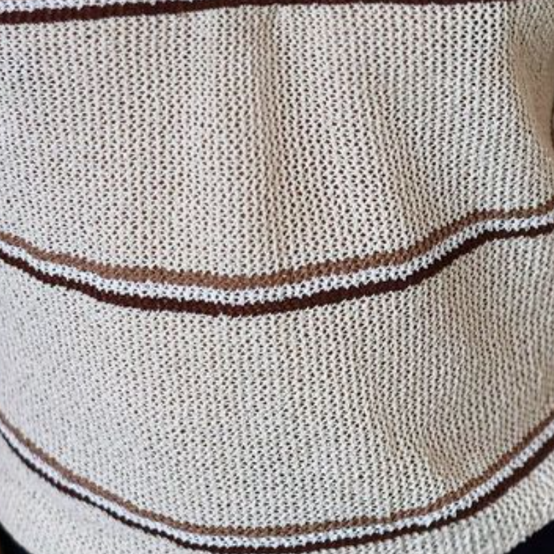Men's Casual Lapel Striped Jacquard Loose Knitted Short Sleeve Sweater T-Shirt ASW1825C6M