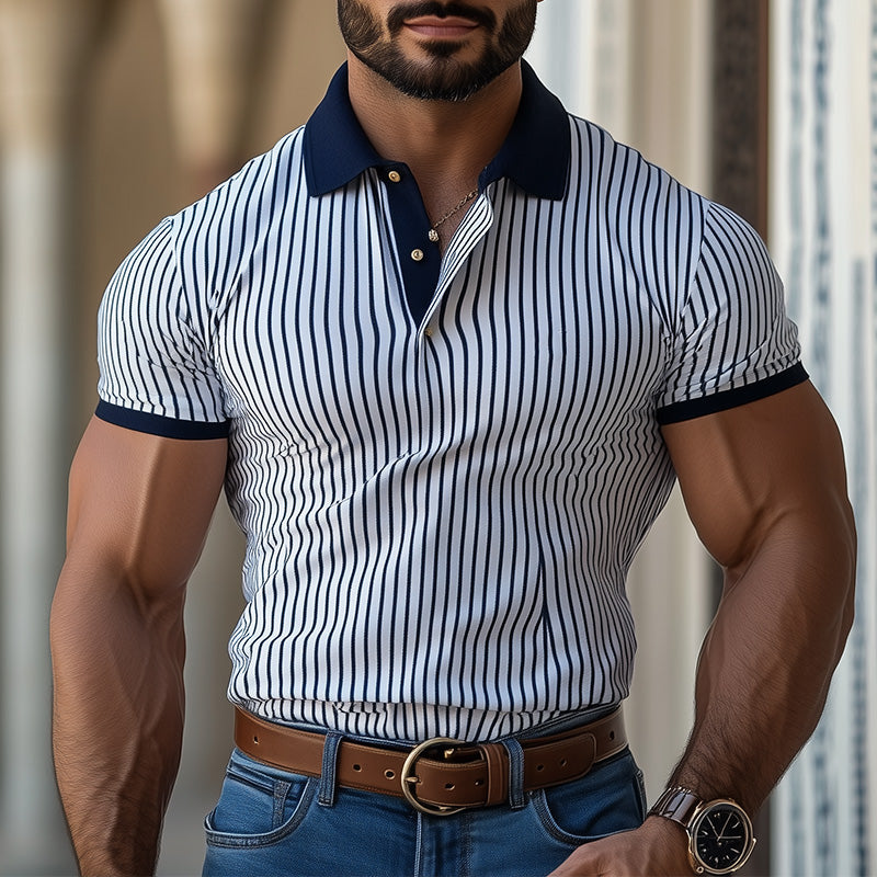 Polo slim à manches courtes et rayures verticales pour homme