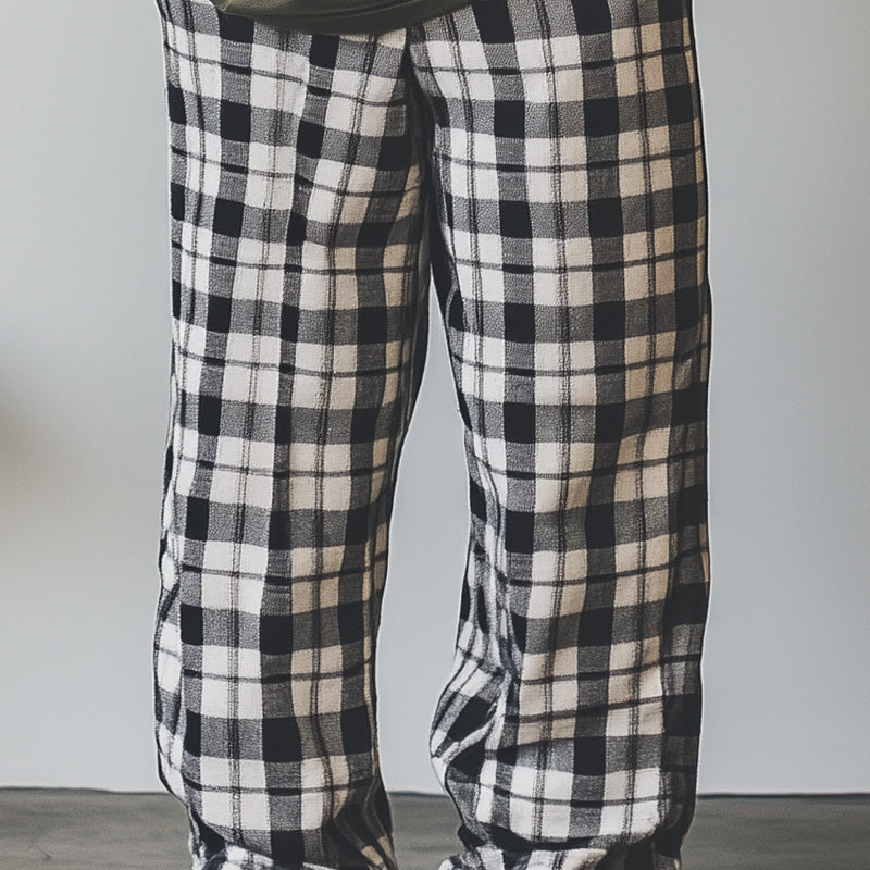 Men's Check Print Linen Casual Trousers