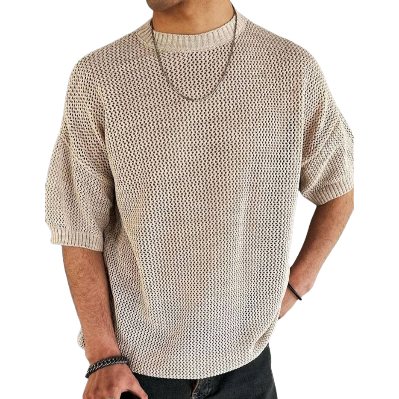 T-shirt décontracté à manches courtes et col rond pour homme, tricot ample, MTA2298C9M