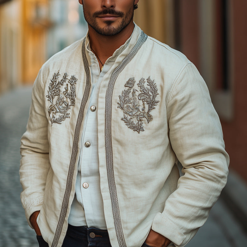 Men's Spring Cotton and Linen Embroidered Jacket