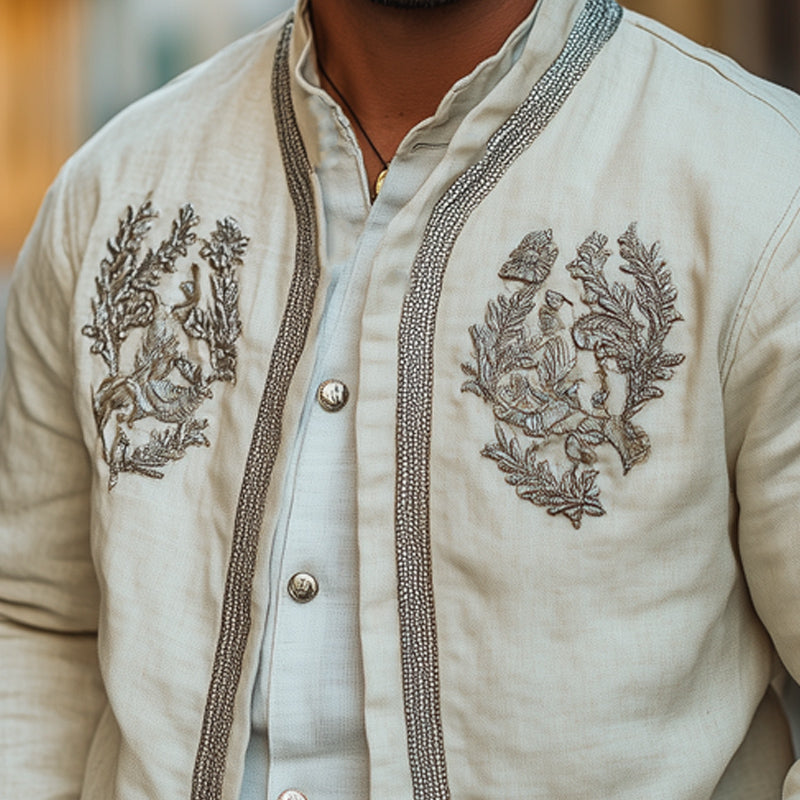 Men's Spring Cotton and Linen Embroidered Jacket