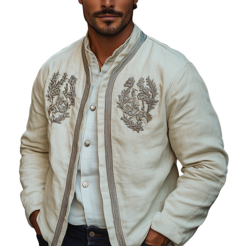 Men's Spring Cotton and Linen Embroidered Jacket