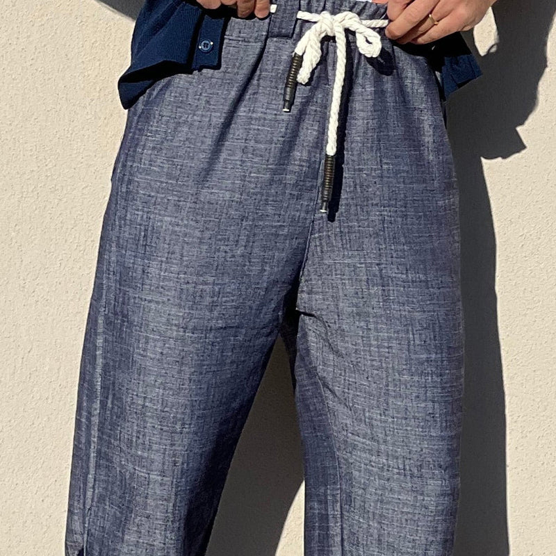 Men's Casual Cotton and Linen Elastic Waist Casual Pants