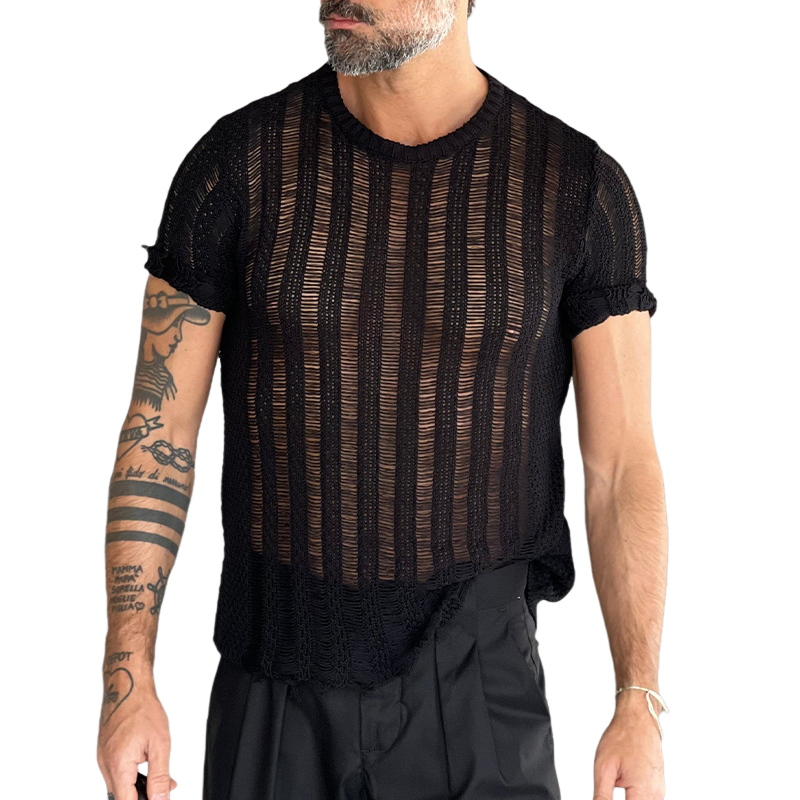 Men's Solid Color Round Neck Short Sleeve Knitted T-Shirt ASW2746C8X