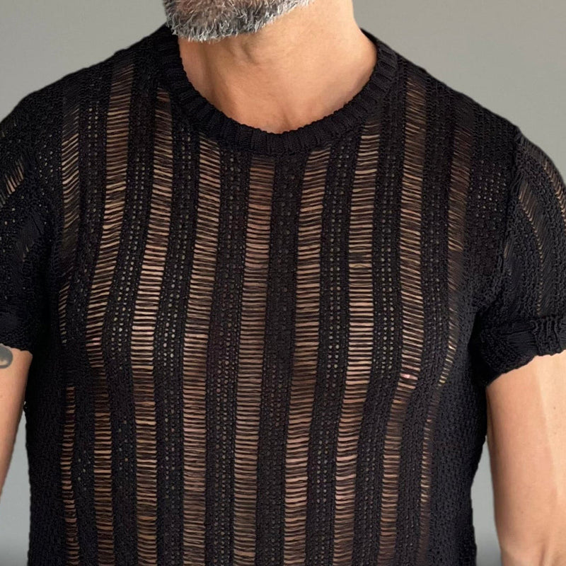 Men's Solid Color Round Neck Short Sleeve Knitted T-Shirt ASW2746C8X