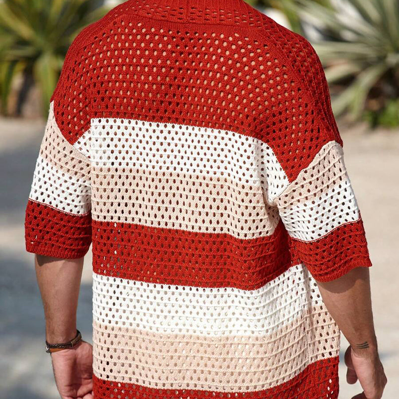 Men's Striped Short Sleeve Knit Cardigan ASW2841C3X