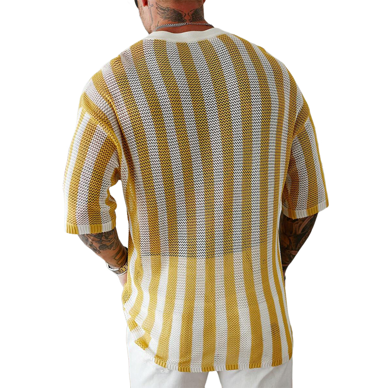 Men's Striped Monogram Jacquard Short-Sleeved Knitted T-Shirt ASW2807C5X