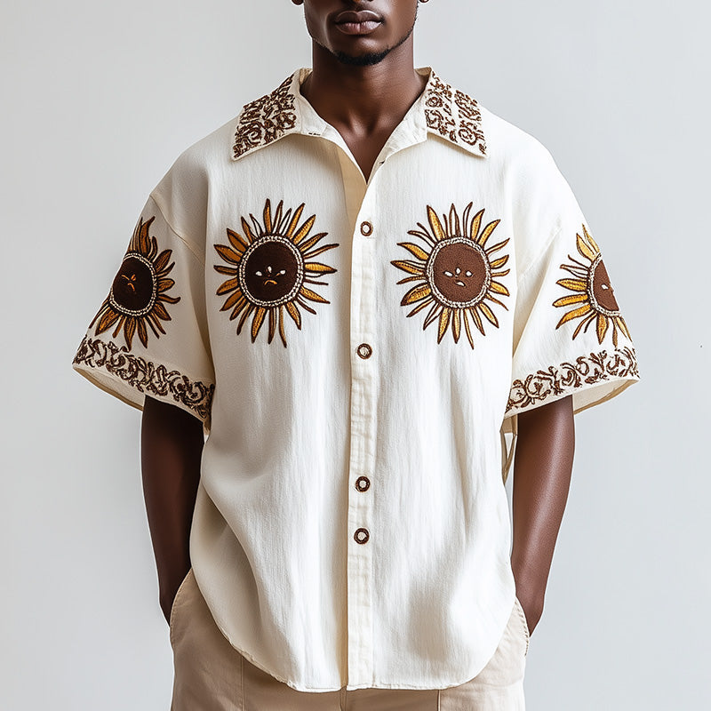 Men's Western Vintage Embroidered Short Sleeve Shirt