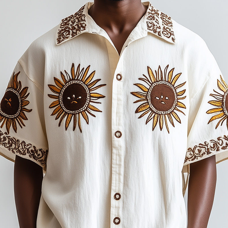 Men's Western Vintage Embroidered Short Sleeve Shirt