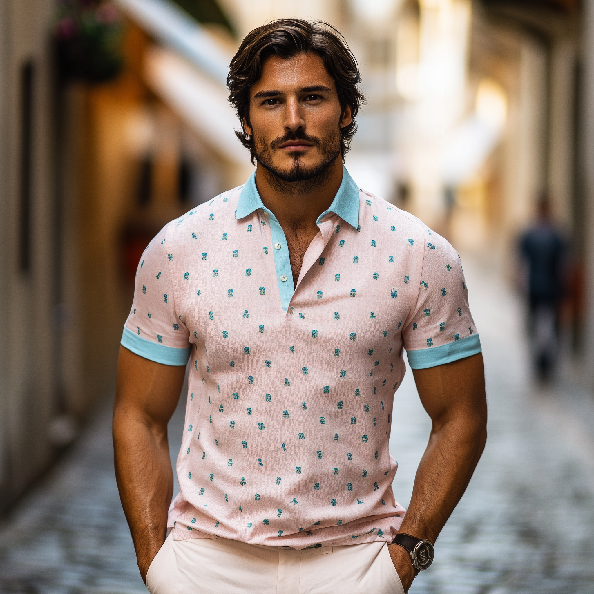 Men's Spring Fashion Casual Contrast Color Embroidery Short Sleeve POLO Shirt