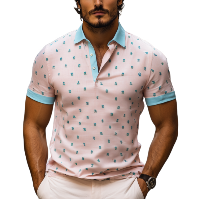Men's Spring Fashion Casual Contrast Color Embroidery Short Sleeve POLO Shirt