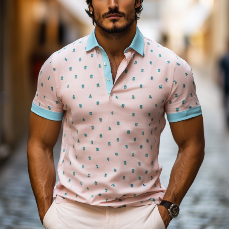Men's Spring Fashion Casual Contrast Color Embroidery Short Sleeve POLO Shirt