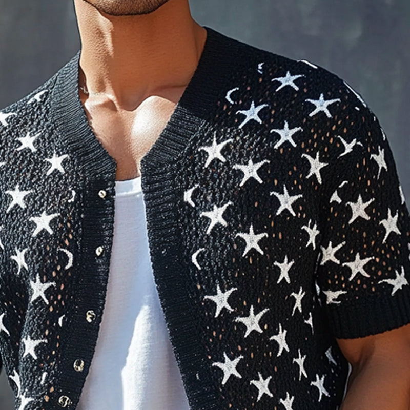 Men's Star Jacquard Short Sleeve Knit Shirt ASW3170C1X