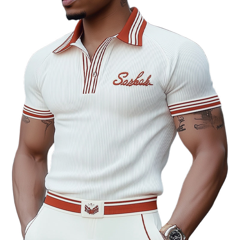 Herren Sommer Polokragen Modisches Strick-Kurzarm-T-Shirt ASW3120C7U