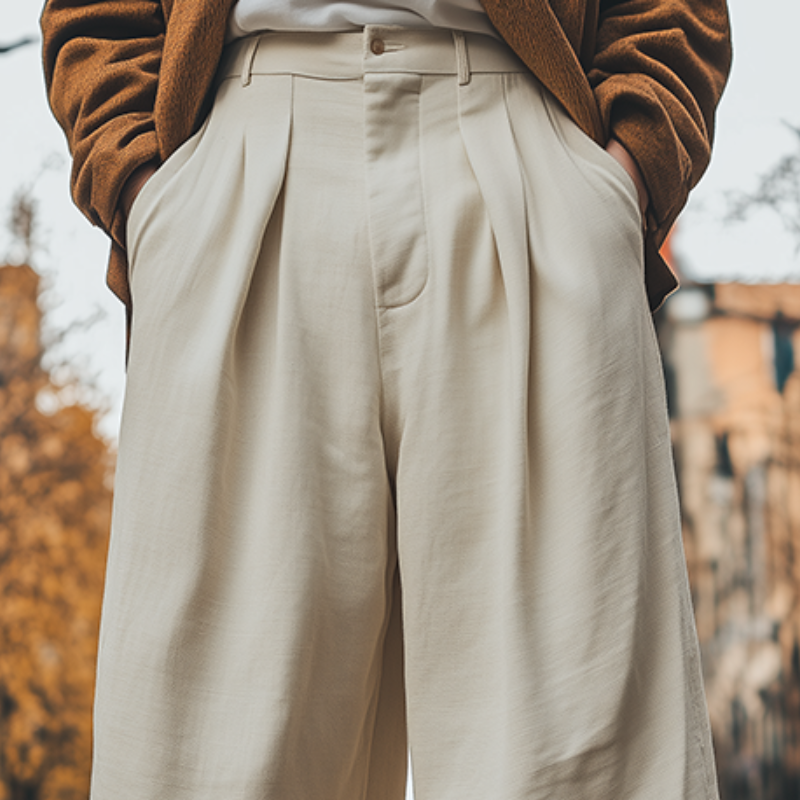 Men's Spring Fashion Casual Loose Cotton and Linen Wide Leg Pants