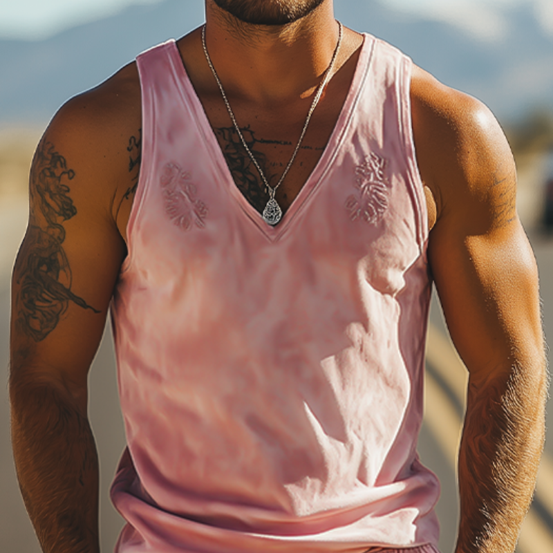 Ensemble débardeur et short en daim brodé pour homme, coupe slim décontractée, mode printemps