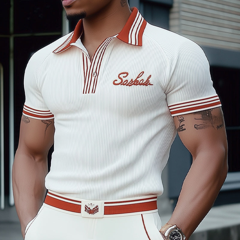 Men's Summer Polo Collar Fashion Knitted Short Sleeve T-Shirt ASW3120C7U