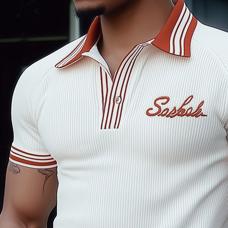 Herren Sommer Polokragen Modisches Strick-Kurzarm-T-Shirt ASW3120C7U