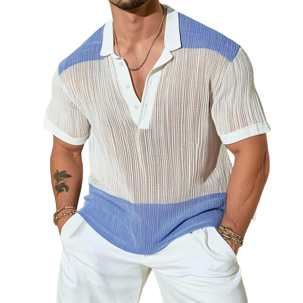 Polo décontracté à manches courtes et revers contrastés pour homme
