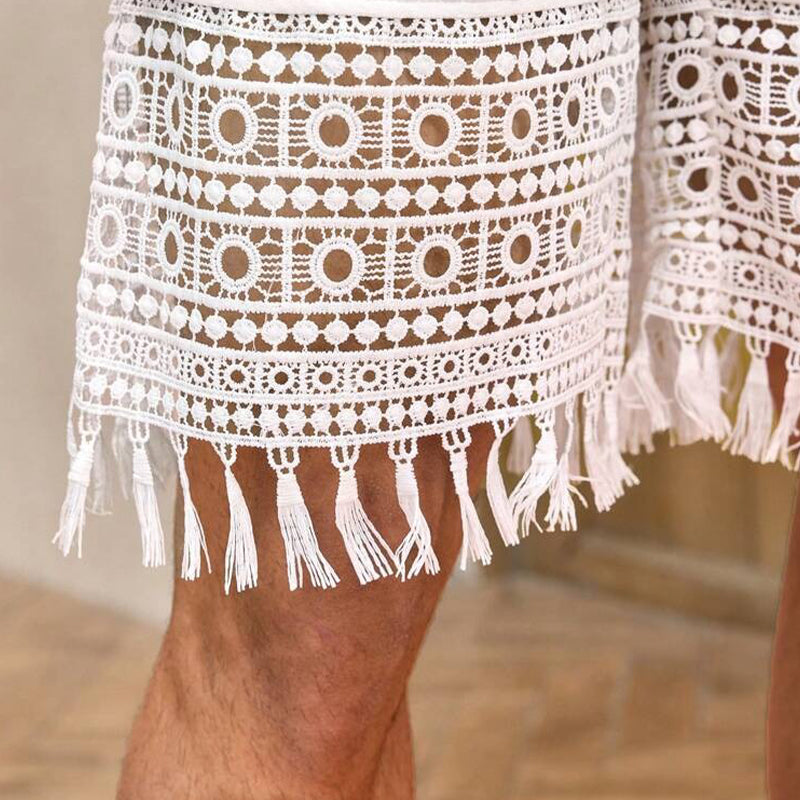 Men's Cotton And Linen Lace Patchwork Shorts