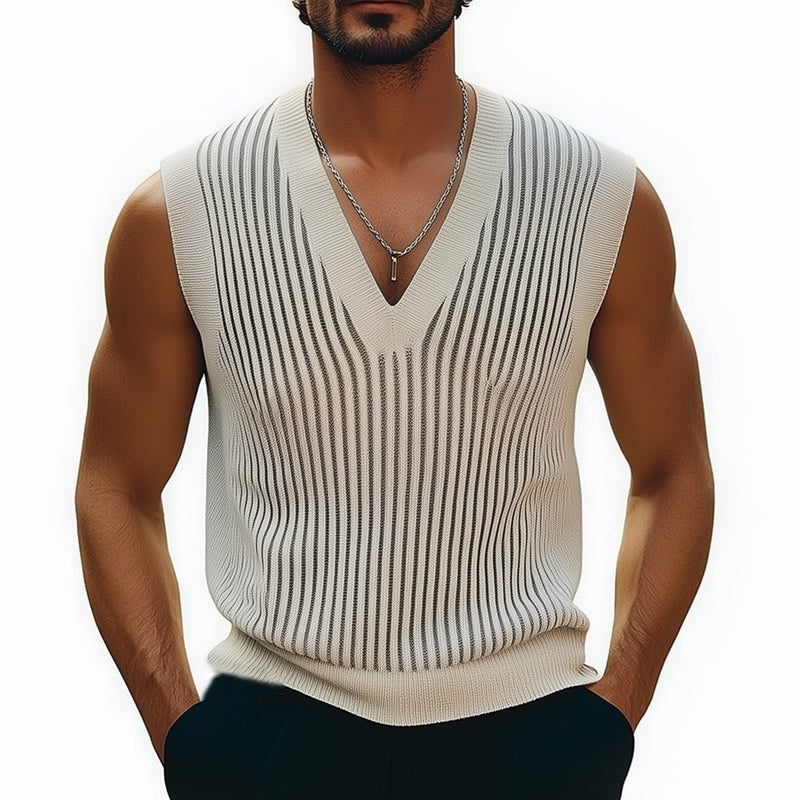 Men's Summer Classic Vertical Striped Knitted Tank Top ASW0796D5U