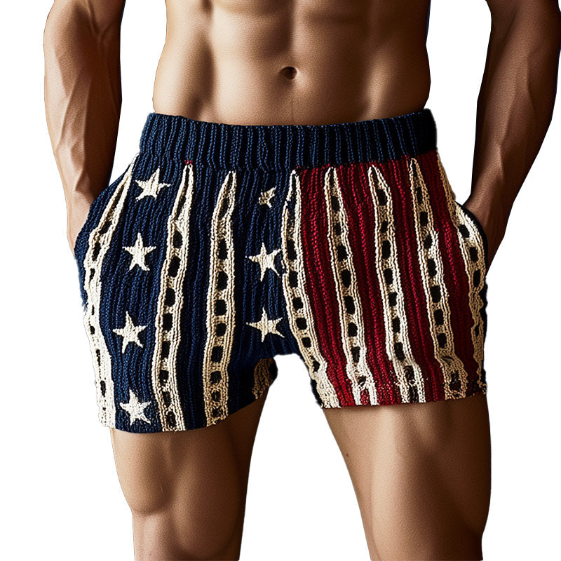 Men's Western Retro Star Embroidery Woven Casual Sports Shorts ASW0714D9P