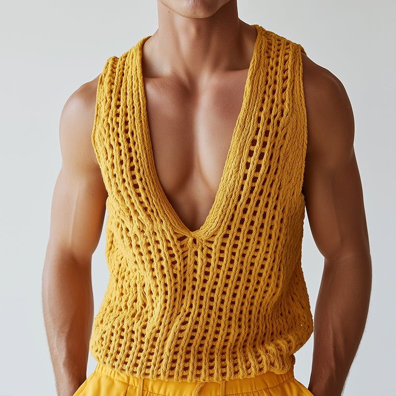 Men's Vintage Casual Solid Knit Tank Top ASW0782D7TO