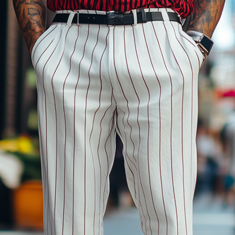 Men's Classic Retro Fashion Striped Cotton and Linen Casual Pants