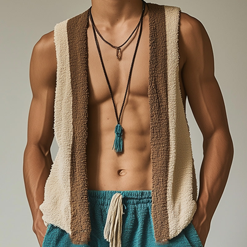 Men's Spring Fashion Towel Cloth Tassel Sleeveless Shorts Set ASW0825D1P