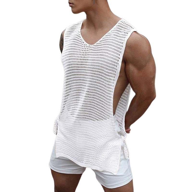 Men's Casual Round Neck Hollow Breathable Knitted Tank Top ASW0768D5M