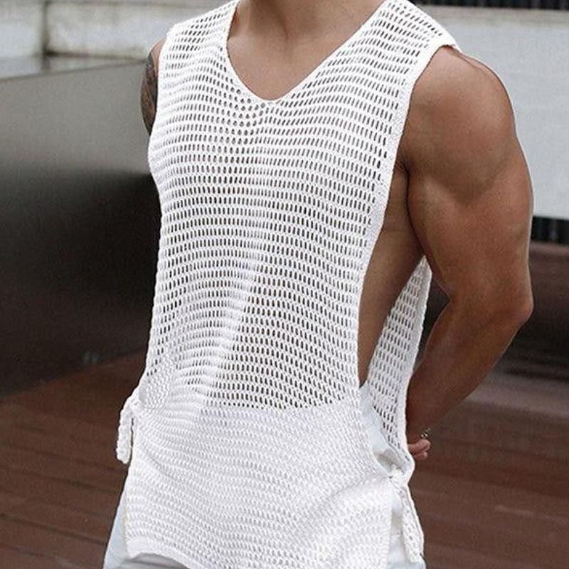Men's Casual Round Neck Hollow Breathable Knitted Tank Top ASW0768D5M
