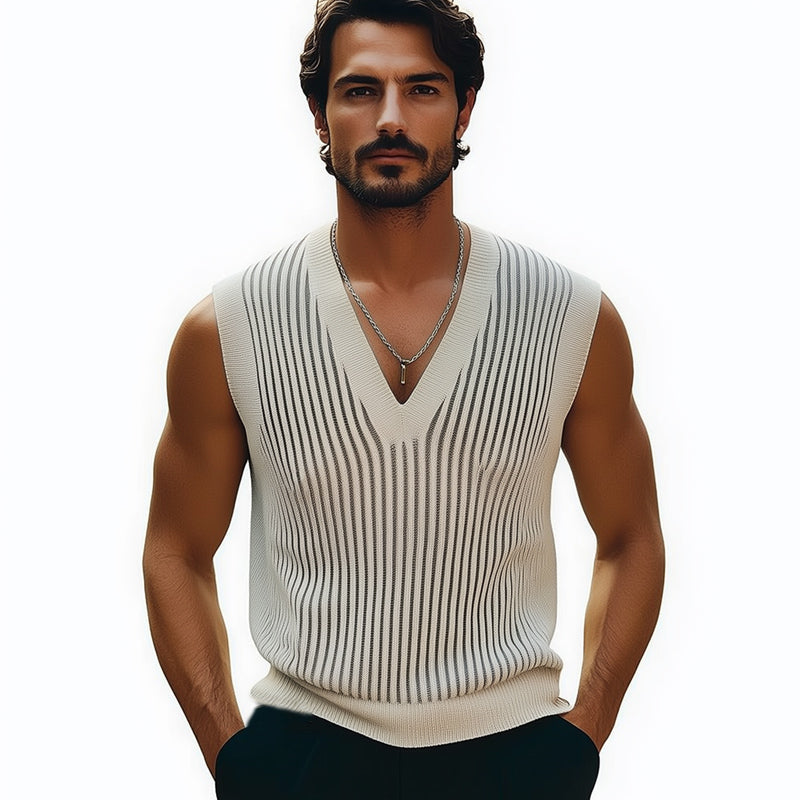 Men's Summer Classic Vertical Striped Knitted Tank Top ASW0796D5U