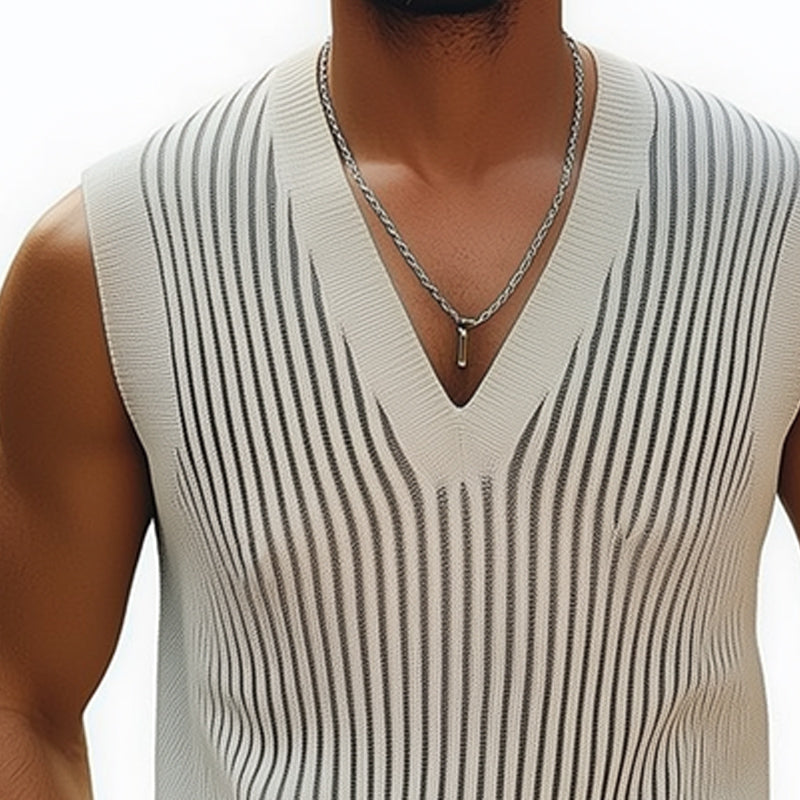 Men's Summer Classic Vertical Striped Knitted Tank Top ASW0796D5U