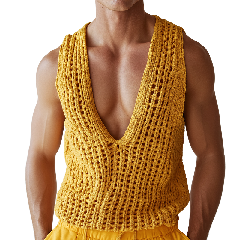 Men's Vintage Casual Solid Knit Tank Top ASW0782D7TO