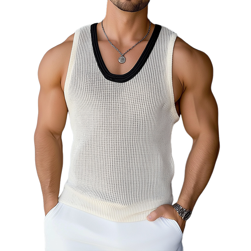 Men's Vintage Casual Knit Crew Neck Tank Top ASW0719D1TO