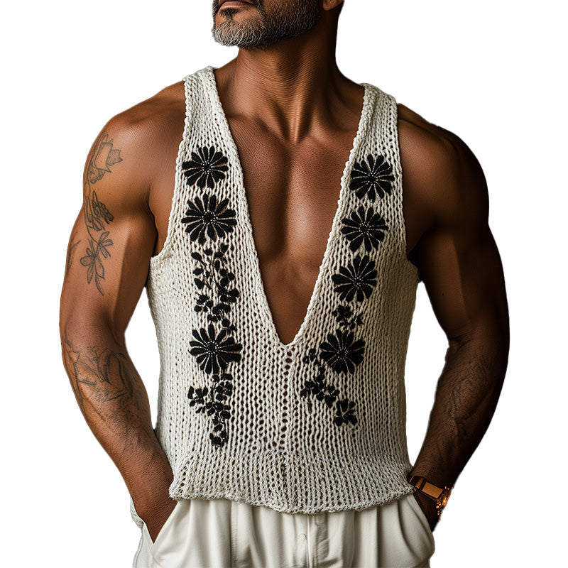 Men's Spring Fashion Vintage Embroidery Woven Slim Vest MTA0839D1P