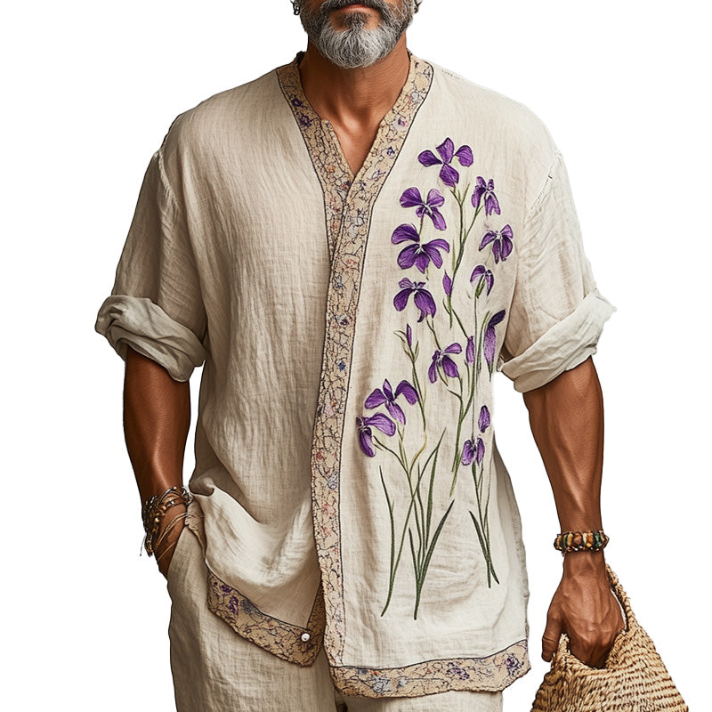 Men's Spring Fashion Retro Cotton and Linen Long Sleeve Shirt