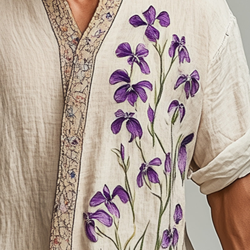 Men's Spring Fashion Retro Cotton and Linen Long Sleeve Shirt