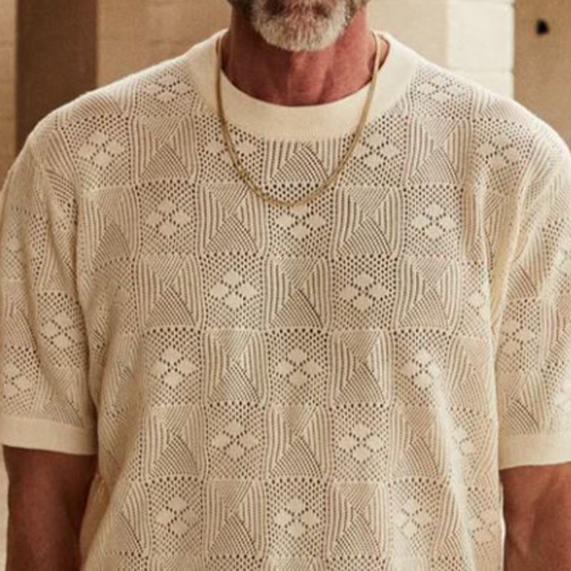 Men's Spring and Summer Fashion Casual Round Neck Exquisite Knitted Short-sleeved T-shirt ASW0976D9K
