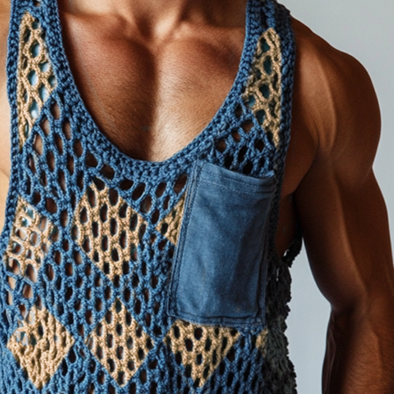 Men's Vintage Diamond Knit Crew Neck Tank Top ASW0848D9TO
