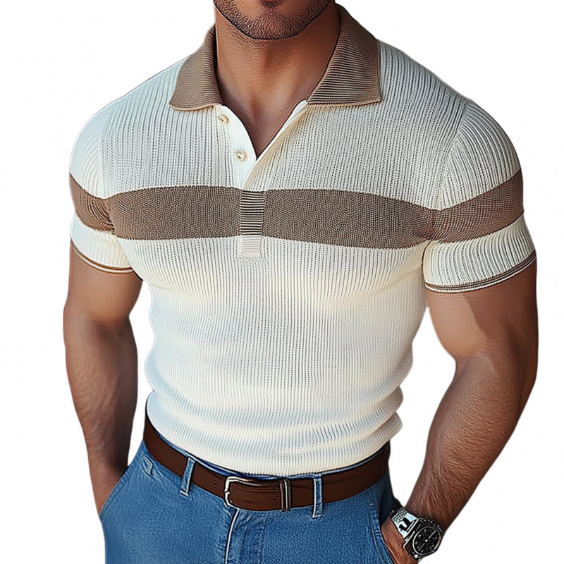 Polo décontracté à manches courtes et revers contrastés pour homme, coupe ajustée, en tricot