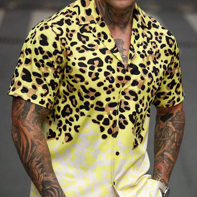 Men's Leopard Print Short Sleeve Shirt