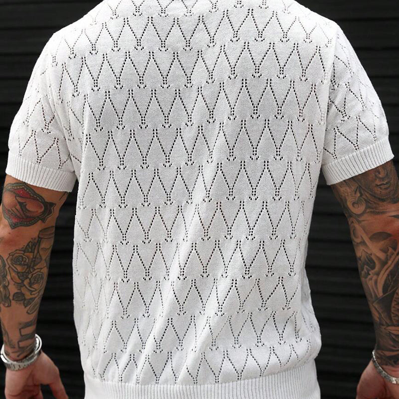 Men's Solid Color Casual Knitted Short Sleeve POLO Shirt