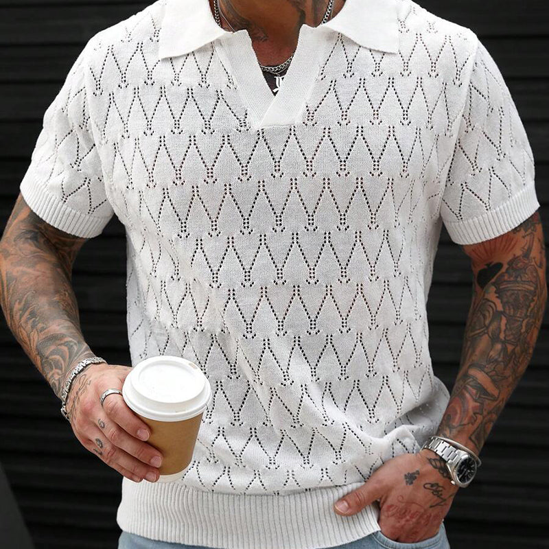 Men's Solid Color Casual Knitted Short Sleeve POLO Shirt
